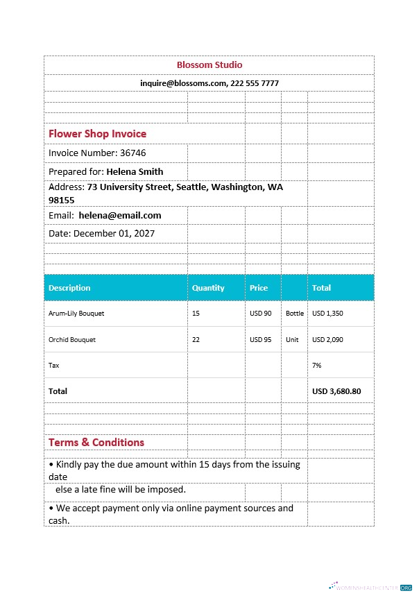 Download Printable Flower Shop Invoice Template Photoshop template